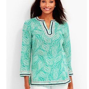Talbots Women's Petites Embroidered Sea Green And White Paisley Tunic Size XLP